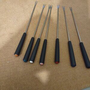 Set Of 6 Fondue Forks With Black Handles & Colored Tips Stainless Steel